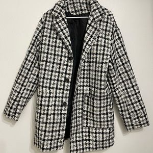 Plaid tweed pea coat